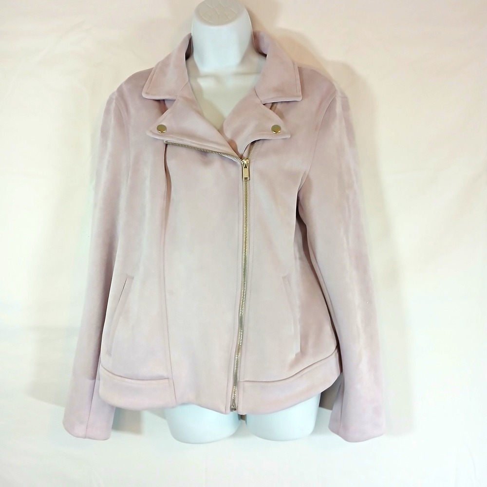 Old Navy Womens Pink Moto Biker Jacket Full Zip Zipper Accent Long Sleeve Sz L